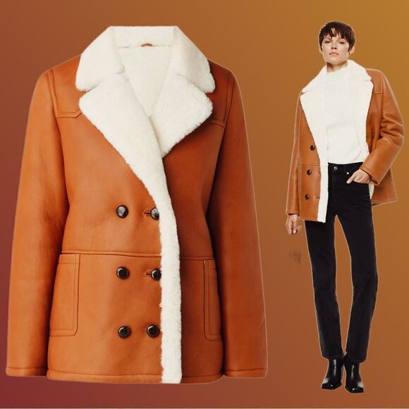 Mango Genuine Leather Shearling Lined Jacket - Picture 1 of 17